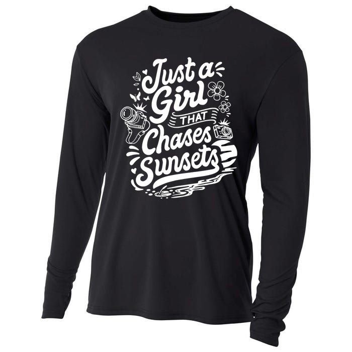 Just A Girl That Chases Sunsets, Photographer Premium Cooling Performance Long Sleeve Crew