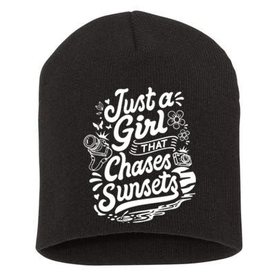 Just A Girl That Chases Sunsets, Photographer Premium Short Acrylic Beanie