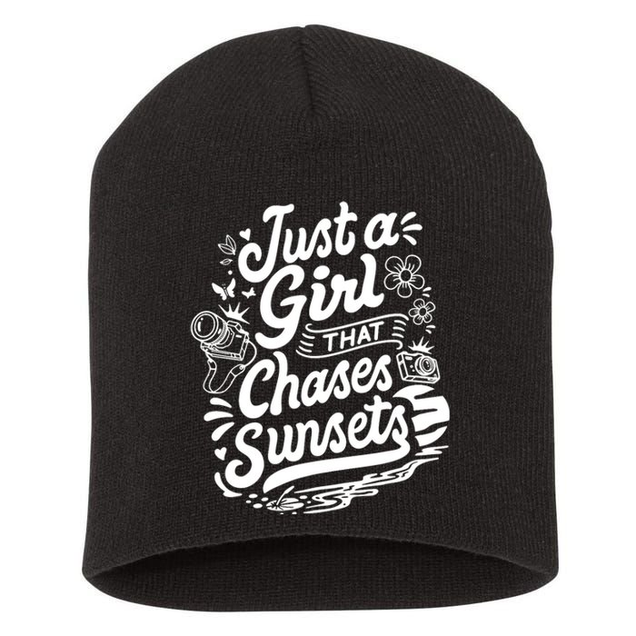 Just A Girl That Chases Sunsets, Photographer Premium Short Acrylic Beanie