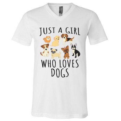 Just A Girl Who Loves Dogs Funny Puppy V-Neck T-Shirt