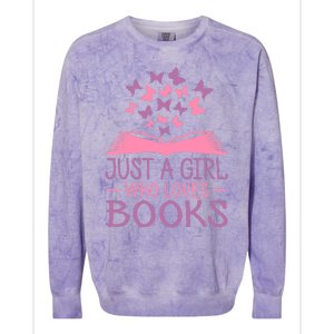 Just A Girl Who Loves Books Lovers Wo Book Worm Reading Colorblast Crewneck Sweatshirt