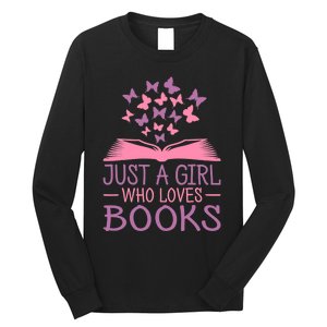 Just A Girl Who Loves Books Lovers Wo Book Worm Reading Long Sleeve Shirt