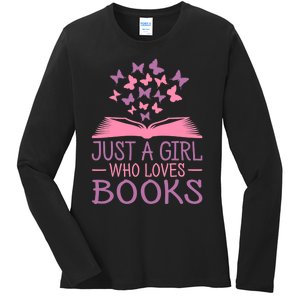 Just A Girl Who Loves Books Lovers Wo Book Worm Reading Ladies Long Sleeve Shirt