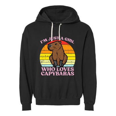 Just A Girl Who Loves Capybaras Retro Capy Rodent Garment-Dyed Fleece Hoodie