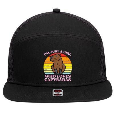 Just A Girl Who Loves Capybaras Retro Capy Rodent 7 Panel Mesh Trucker Snapback Hat