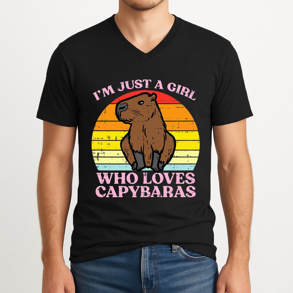 Just A Girl Who Loves Capybaras Retro Capy Rodent V-Neck T-Shirt