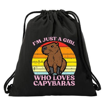 Just A Girl Who Loves Capybaras Retro Capy Rodent Drawstring Bag