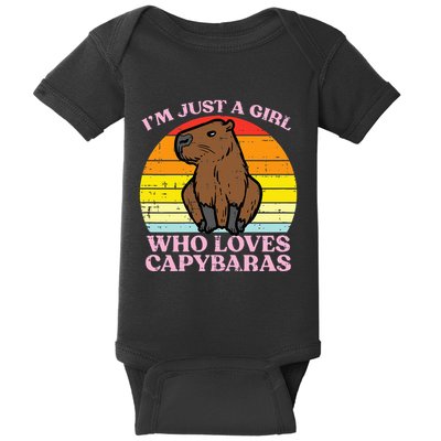 Just A Girl Who Loves Capybaras Retro Capy Rodent Baby Bodysuit