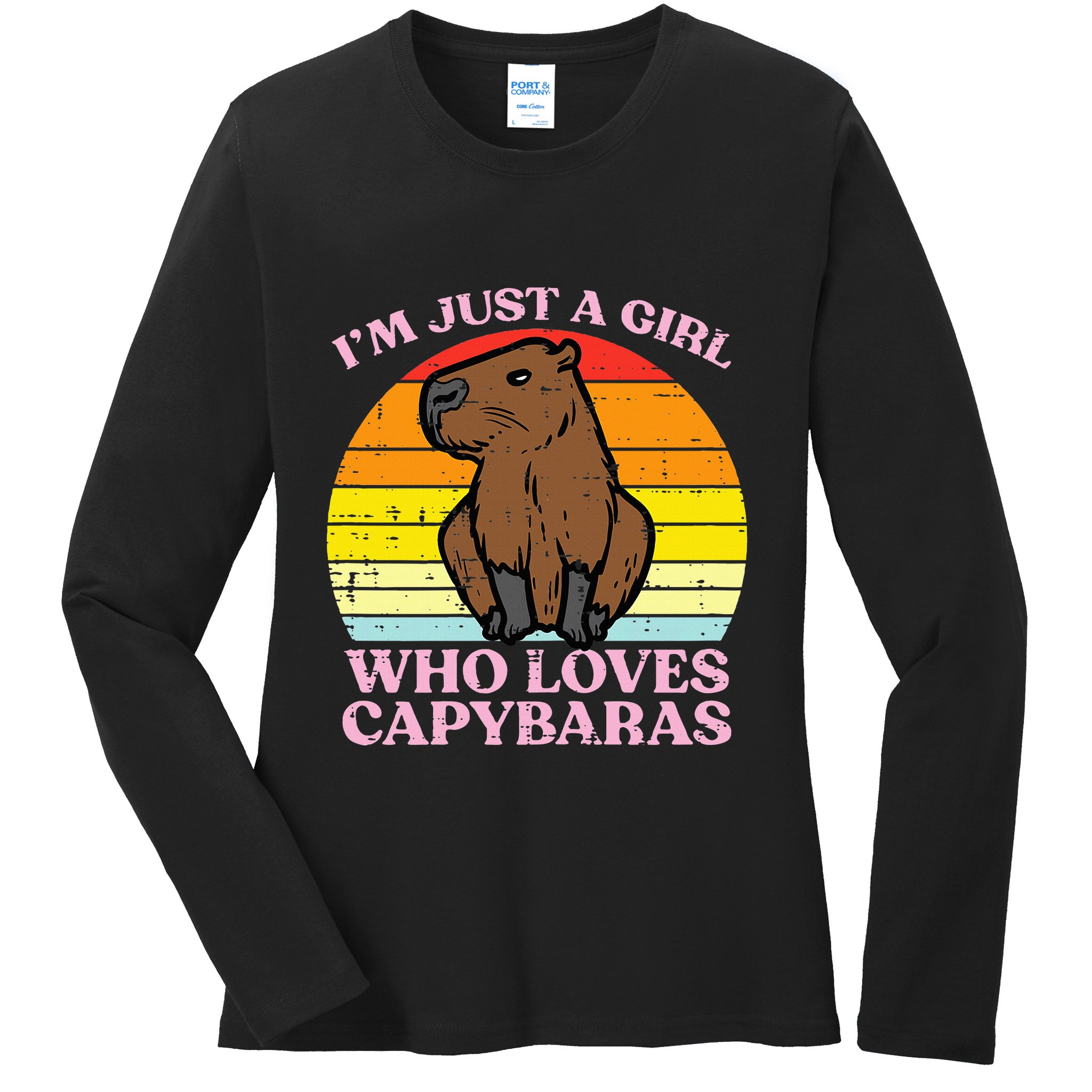 Just A Girl Who Loves Capybaras Retro Capy Rodent Ladies Long Sleeve Shirt