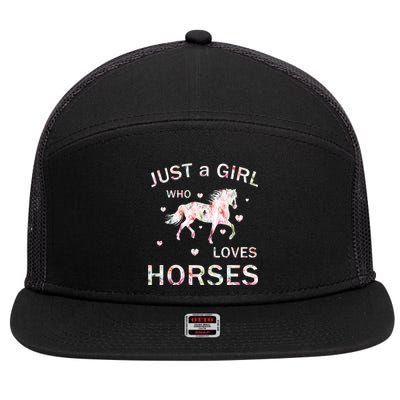 JUST A GIRL WHO LOVEs Horses 7 Panel Mesh Trucker Snapback Hat