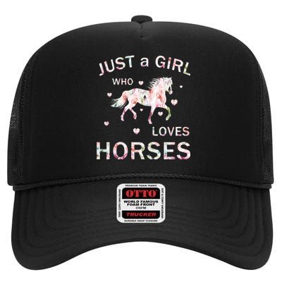 JUST A GIRL WHO LOVEs Horses High Crown Mesh Back Trucker Hat