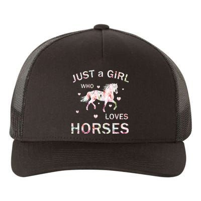 JUST A GIRL WHO LOVEs Horses Yupoong Adult 5-Panel Trucker Hat