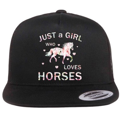 JUST A GIRL WHO LOVEs Horses Flat Bill Trucker Hat