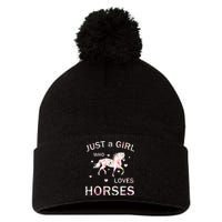 JUST A GIRL WHO LOVEs Horses Pom Pom 12in Knit Beanie