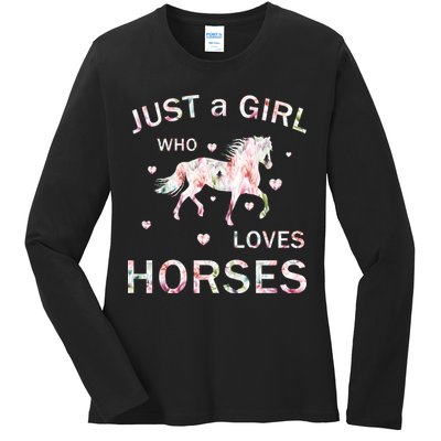 JUST A GIRL WHO LOVEs Horses Ladies Long Sleeve Shirt