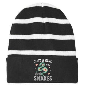 Just A Girl Who Loves Snakes Women Snake Lover Striped Beanie with Solid Band