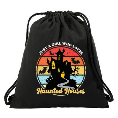 Just A Girl Who Loves Haunted Houses Funny Halloween Addict Drawstring Bag
