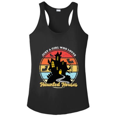 Just A Girl Who Loves Haunted Houses Funny Halloween Addict Ladies PosiCharge Competitor Racerback Tank