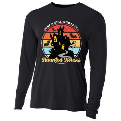 Just A Girl Who Loves Haunted Houses Funny Halloween Addict Cooling Performance Long Sleeve Crew