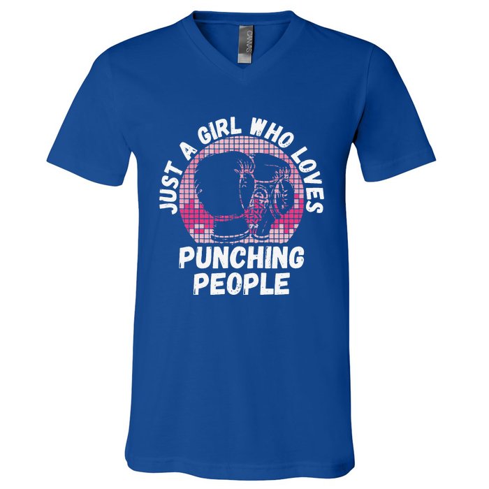 Just A Girl Who Loves Punching People Funny Boxing V-Neck T-Shirt