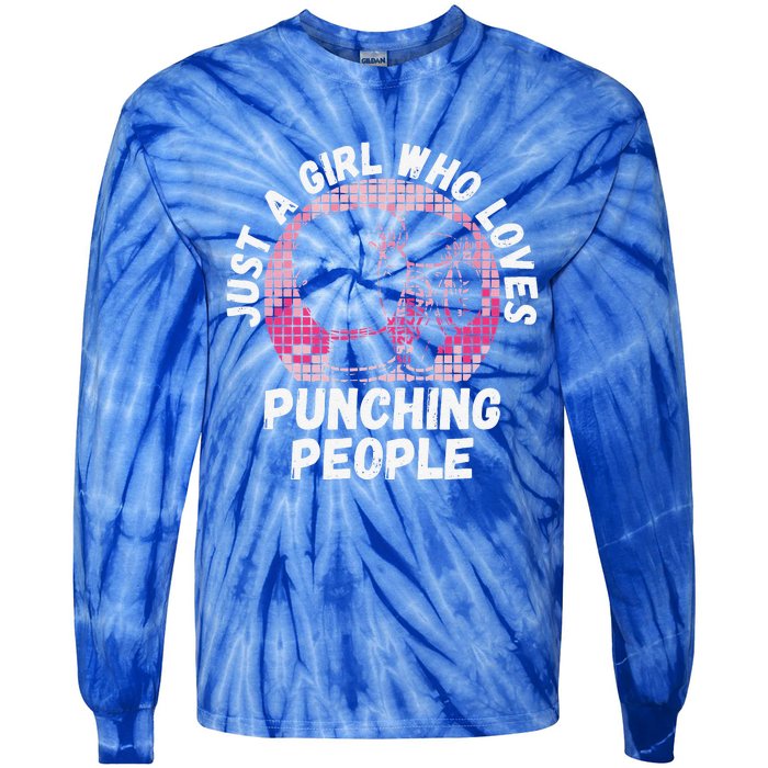 Just A Girl Who Loves Punching People Funny Boxing Tie-Dye Long Sleeve Shirt