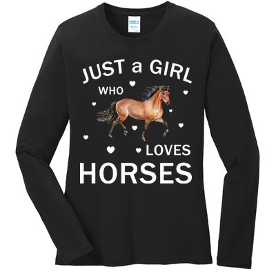 JUST A GIRL WHO LOVEs Horses Ladies Long Sleeve Shirt