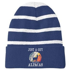 Just A Guy Who Loves Alpacas Striped Beanie with Solid Band