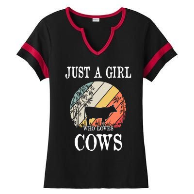 Just A Girl Who Loves Cows Cute Gift Ladies Halftime Notch Neck Tee