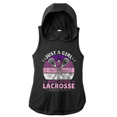 Just A Girl Who Loves Lacrosse Player Ladies PosiCharge Tri-Blend Wicking Draft Hoodie Tank