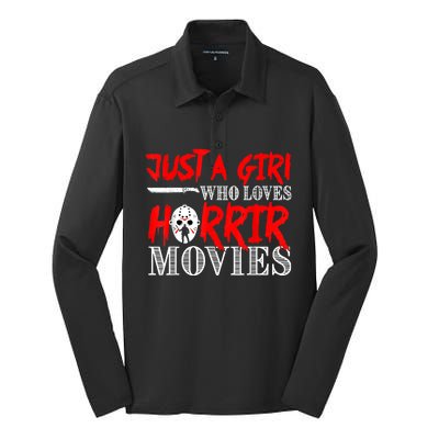 Just A Girl Who Loves Horror Movies Design Halloween Costume Silk Touch Performance Long Sleeve Polo