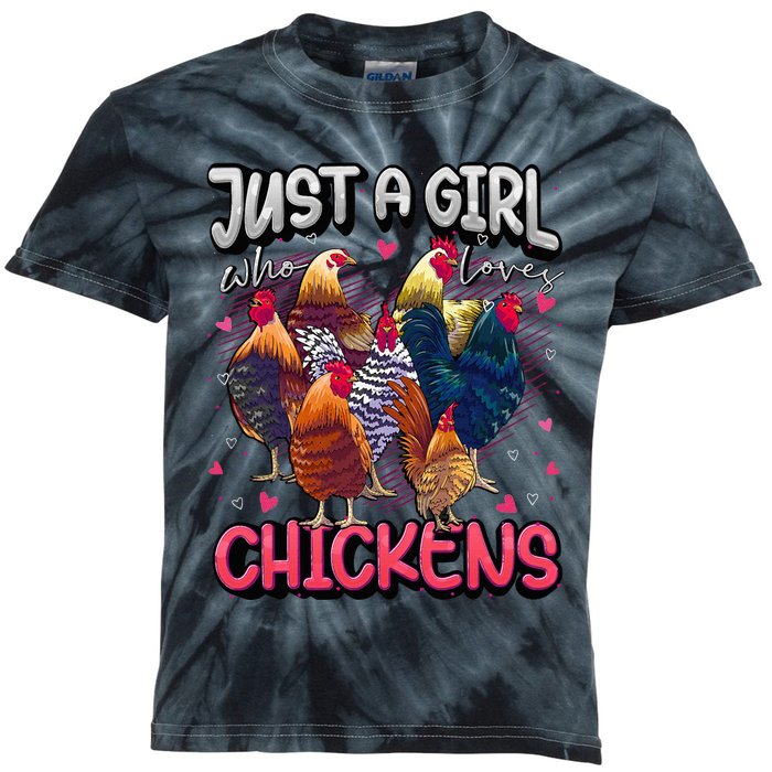 Just A Girl Who Loves Chickens Cute Chicken Lover Farmers Kids Tie-Dye T-Shirt