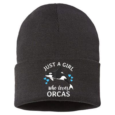 Just A Girl Who Loves Orcas Killer Whales Sea Ocean Sustainable Knit Beanie