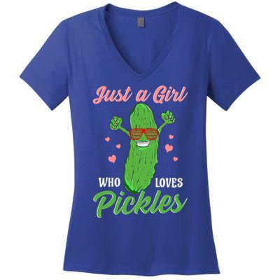 Just A Girl Who Loves Pickles Cute Pickle Food Party Cool Gift Women's V-Neck T-Shirt