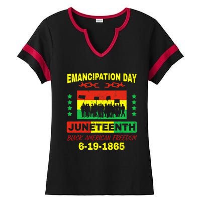 Juneteenth American Grown With African Roots Ladies Halftime Notch Neck Tee