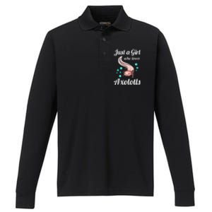 Just A Girl Who Loves Axolotls Axolotl Lovers Performance Long Sleeve Polo