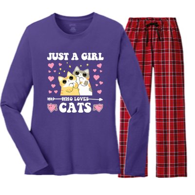 Just A Girl Who Loves Cats Women's Long Sleeve Flannel Pajama Set 