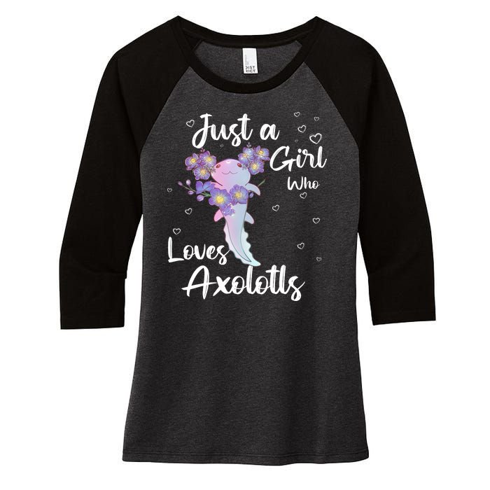 Just A Girl Who Loves Axolotls Women's Tri-Blend 3/4-Sleeve Raglan Shirt