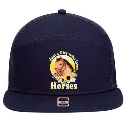 Just A Girl Who Loves Horses Riding 7 Panel Mesh Trucker Snapback Hat