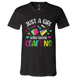 Just A Girl Who Loves Crafting Crafter Craft V-Neck T-Shirt