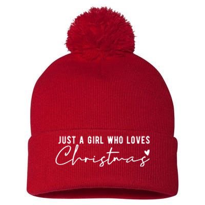 Just A Girl Who Loves Christmas Cute Gift Pom Pom 12in Knit Beanie