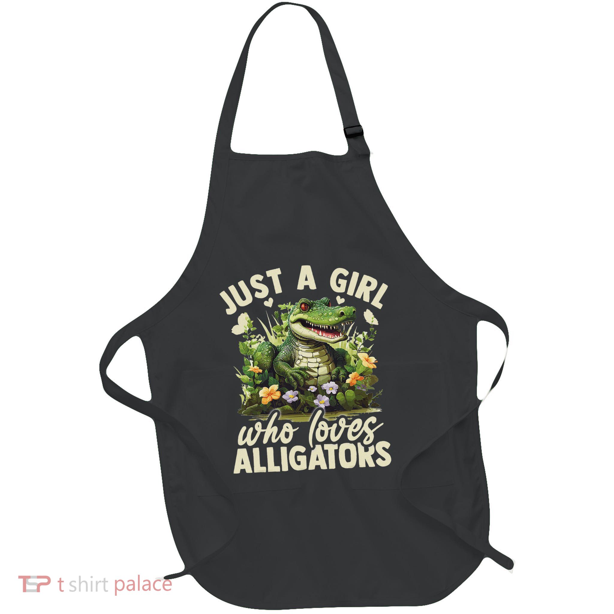 Just A Girl Who Loves Alligator Aesthetic Flower Full-Length Apron With Pockets