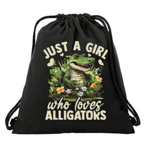 Just A Girl Who Loves Alligator Aesthetic Flower Drawstring Bag