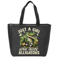 Just A Girl Who Loves Alligator Aesthetic Flower Zip Tote Bag