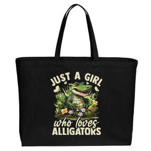 Just A Girl Who Loves Alligator Aesthetic Flower Cotton Canvas Jumbo Tote