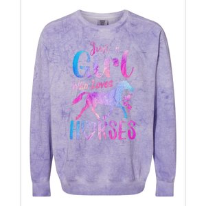 Just A Girl Who Loves Horses Riding Cute Horse Colorblast Crewneck Sweatshirt