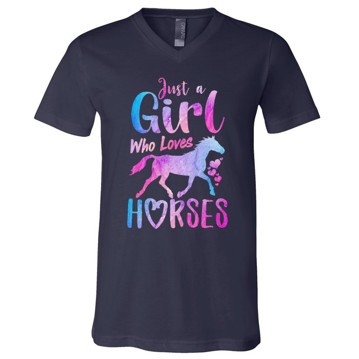 Just A Girl Who Loves Horses Riding Cute Horse V-Neck T-Shirt