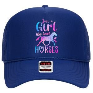 Just A Girl Who Loves Horses Riding Cute Horse High Crown Mesh Back Trucker Hat