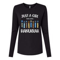 Just a Girl Who Loves Hanukkah Jewish Chanukah  Womens Cotton Relaxed Long Sleeve T-Shirt