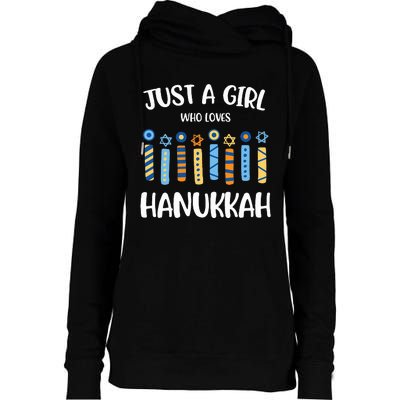 Just a Girl Who Loves Hanukkah Jewish Chanukah  Womens Funnel Neck Pullover Hood