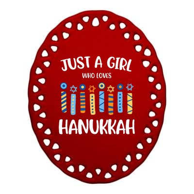 Just a Girl Who Loves Hanukkah Jewish Chanukah  Ceramic Oval Ornament